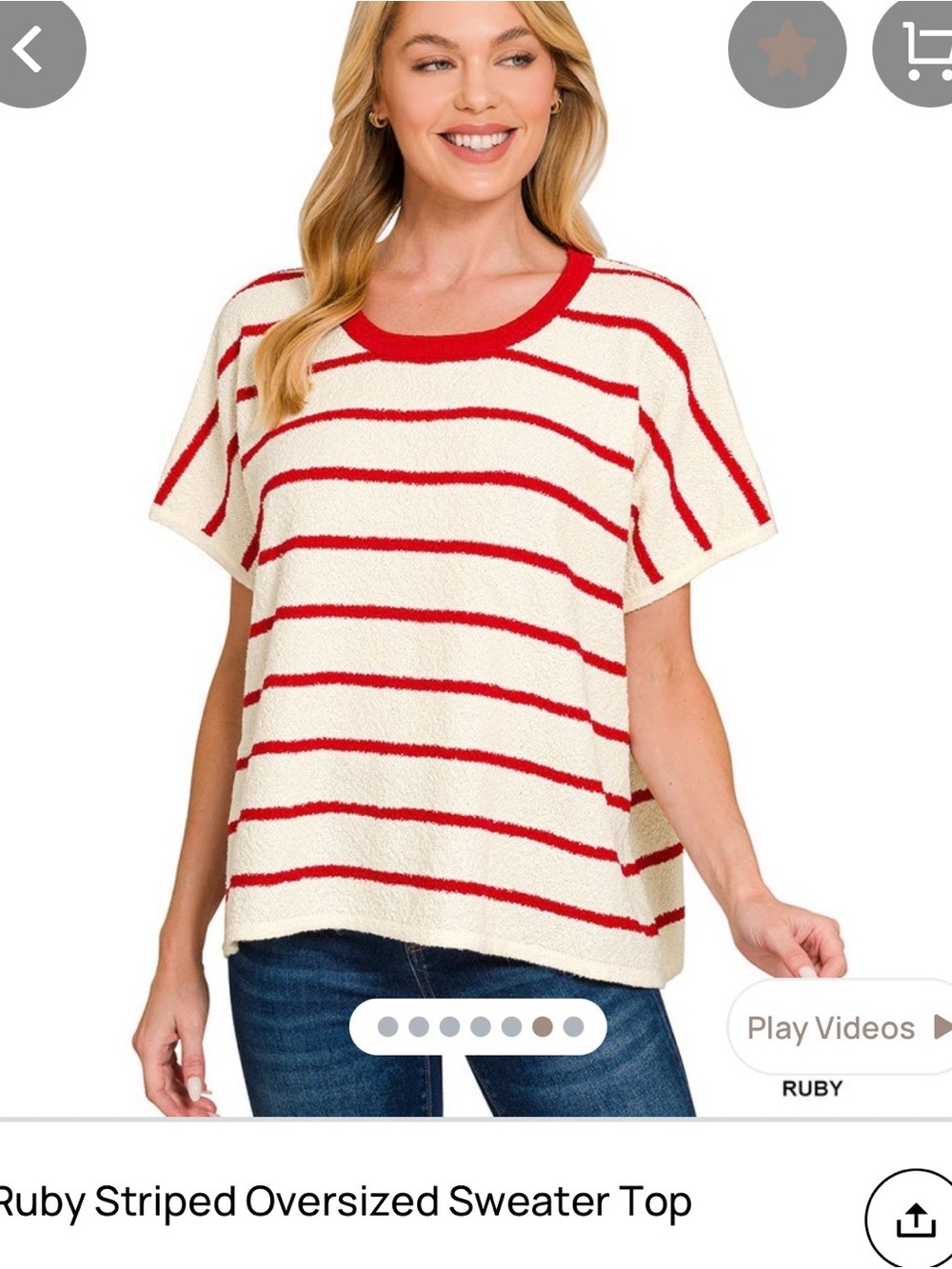 Zenana Outfitters Cream Sweater Top with Ruby Red Stripes NWT